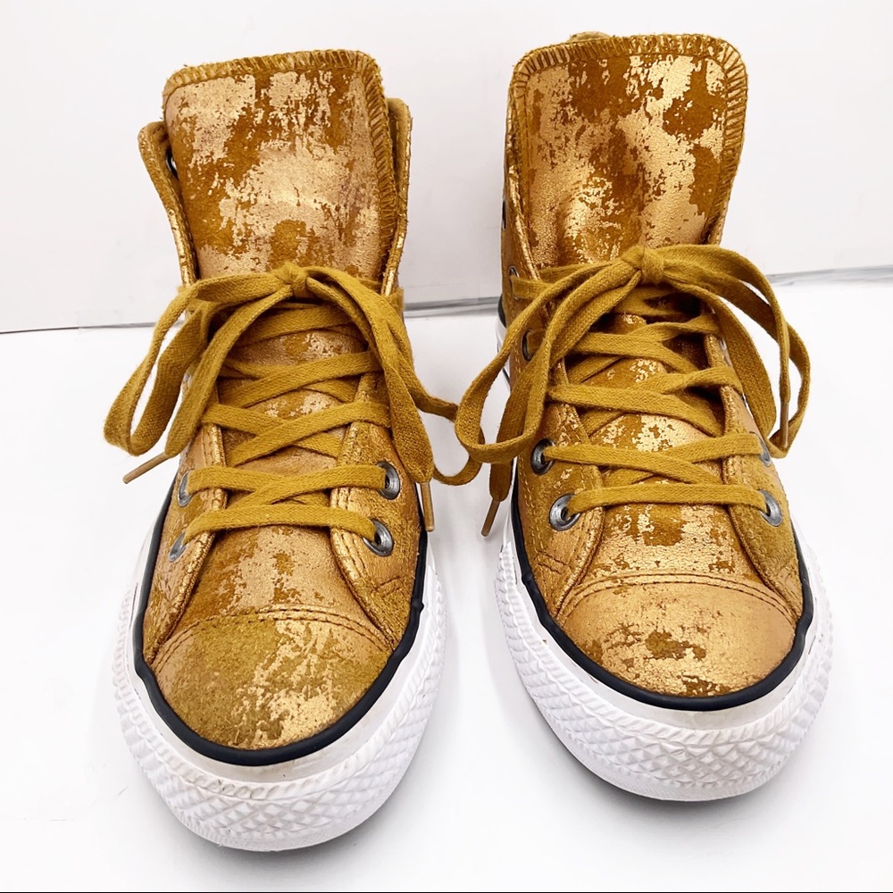 {Converse} Leather Hi "Hardware" Gold Metallic All Stars